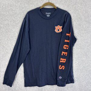 Champion Auburn University Tigers Long Sleeve Shirt L Navy Blue Orange Tailgate